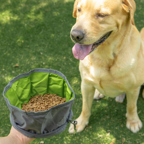 Foldable bowl hanging on bag