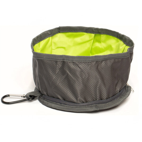 Foldable pet bowl on grass