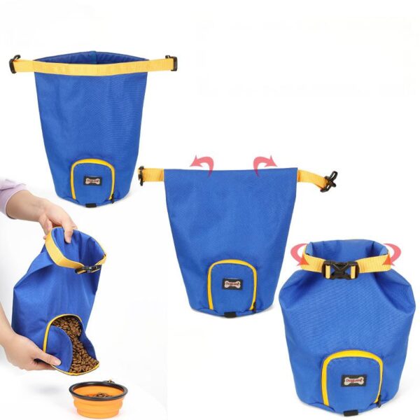 Rolled up food bag in backpack