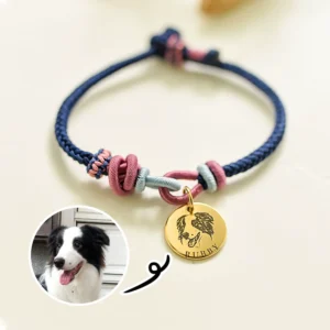 Custom Pet Portrait Braided Bracelet – Engraved Nylon Wristband Keepsake