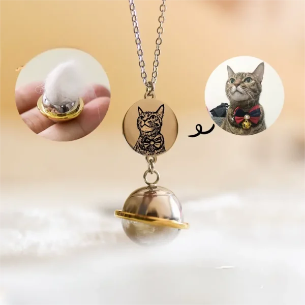 Custom Pet Photo Planet Pendant – Keepsake Necklace with Engraving