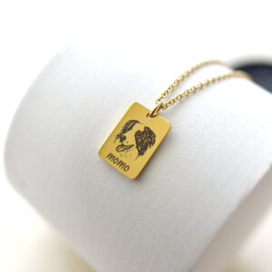 Custom Pet Portrait Necklace – Small Rectangle Tag, Gold/Silver, Personalized with Engraved Photo & Name