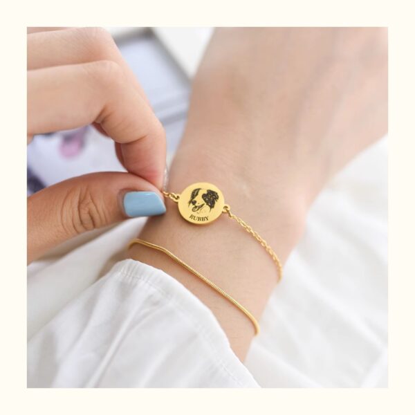Custom Pet Photo Bracelet – Engraved Pet Portrait Gift for Women & Couples